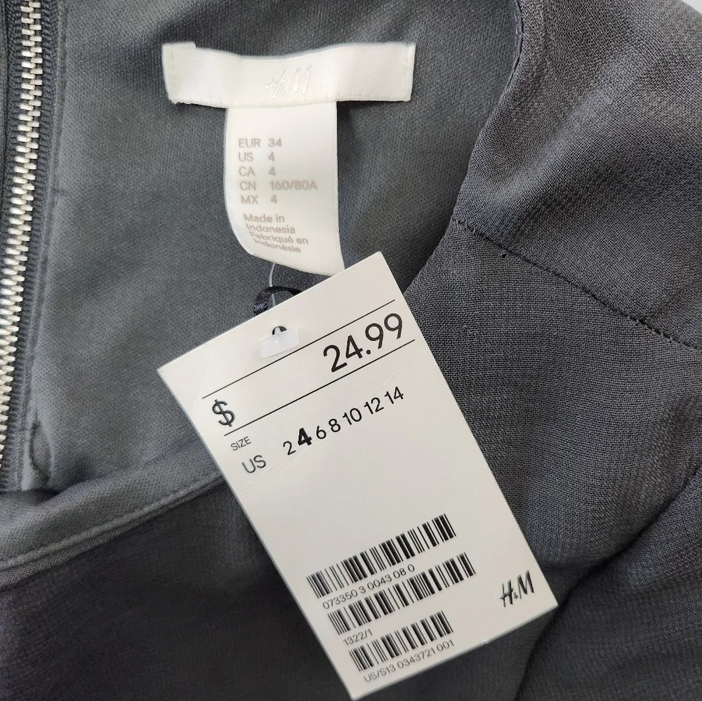 H&M Womens Gray Semi-Sheer Long Sleeve Shift Dress-Size 4 (NWT)